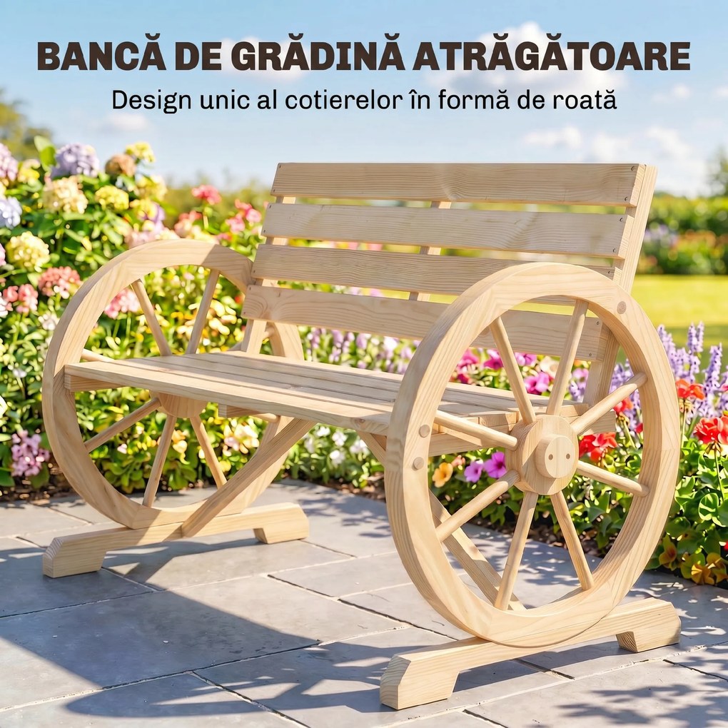 Outsunny Banca Country Fonta 127×60×85 cm – 2‑locuri cu Cotiere Rotative Neagra | Aosom Romania