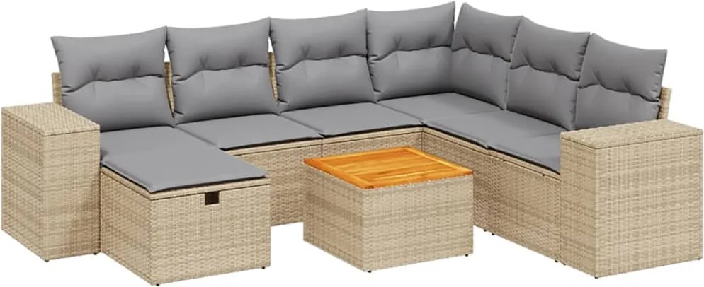 vidaXL Set canapele de grădină, 8 piese, cu perne, bej, poliratan