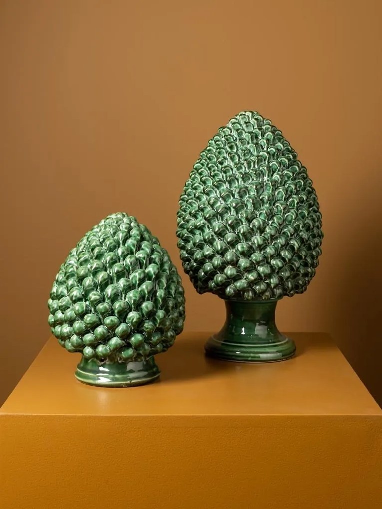 Sculptură decorativă din ceramică, formă de anghinare, verde antichizat, 40 × 24 cm, „Artichoke"
