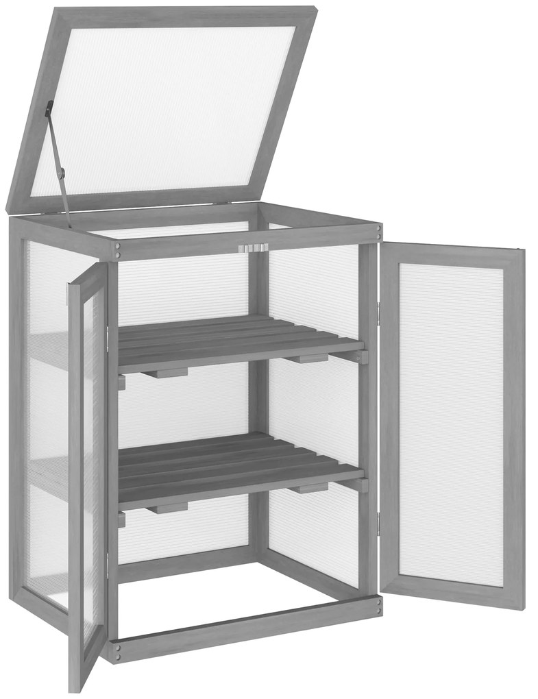 Outsunny Seră, Frigider, transparent, potrivită pentru exterior, lemn+policarbonat, 58 x 44 x 78cm | Aosom Romania