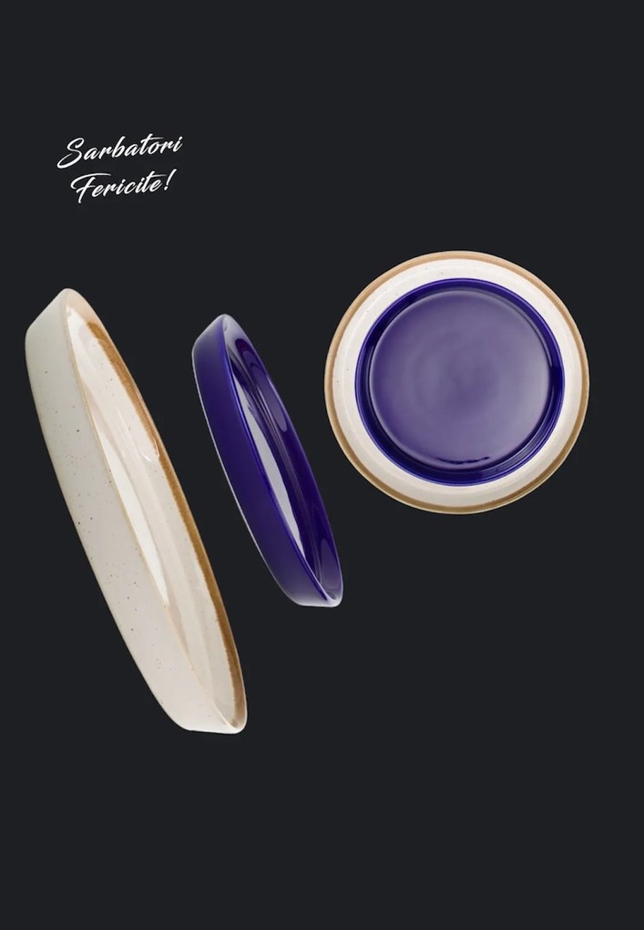 Set 4 Farfurii Sarbatori (2 Farfurii mari 25cm Sand Dune, 2 Farfurii mici 20cm Cobalt)