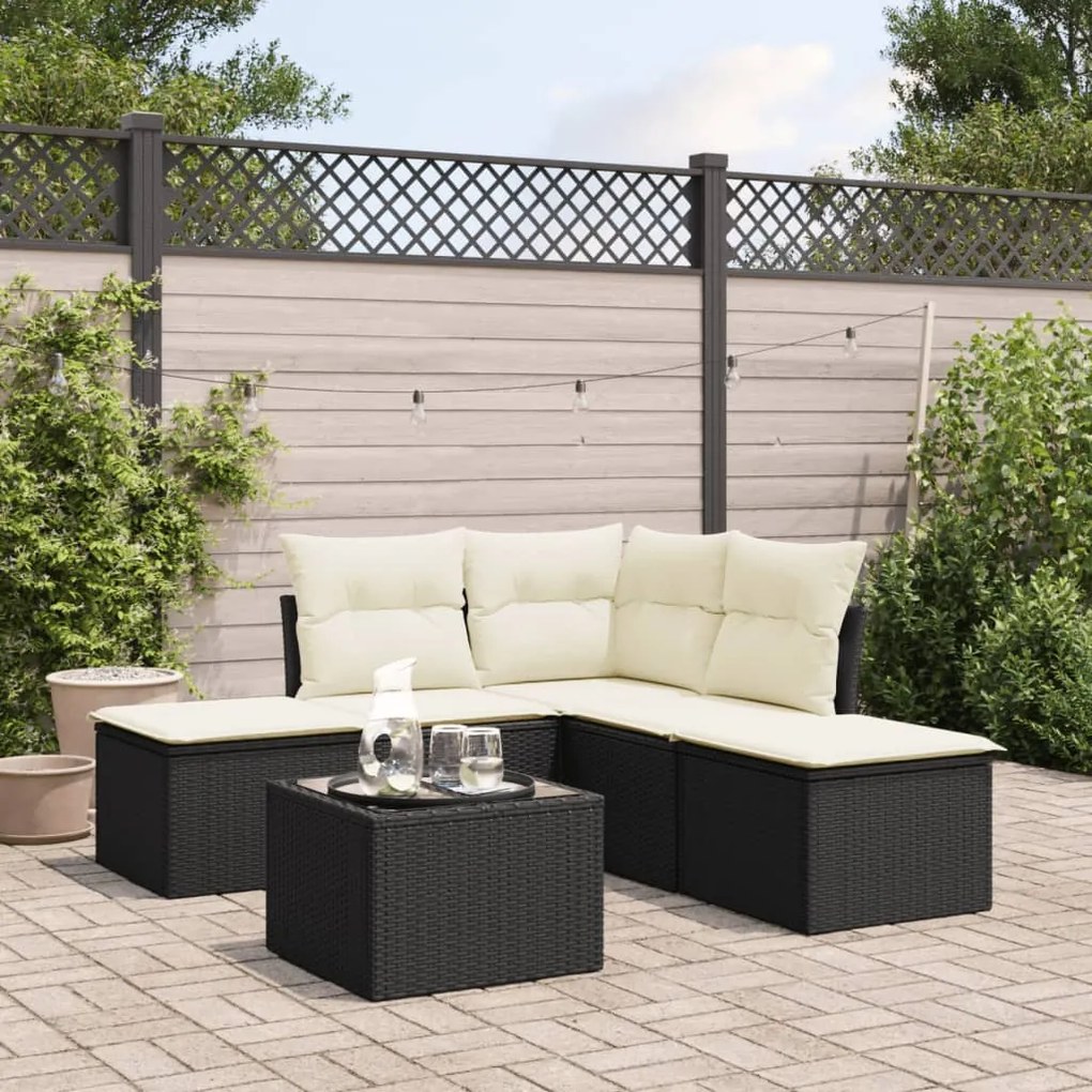 vidaXL Set mobilier de grădină cu perne, 6 piese, negru, poliratan