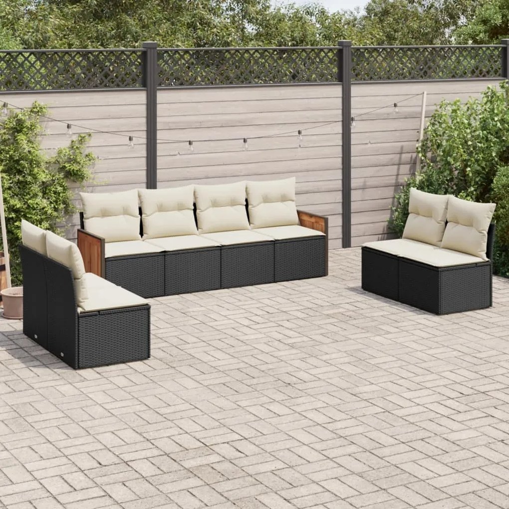 3227568 vidaXL Set mobilier de grădină cu perne, 8 piese, negru, poliratan