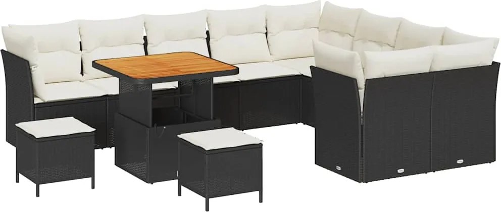 vidaXL Set de canapele pentru grădină cu pernă 12 pcs negru și crem