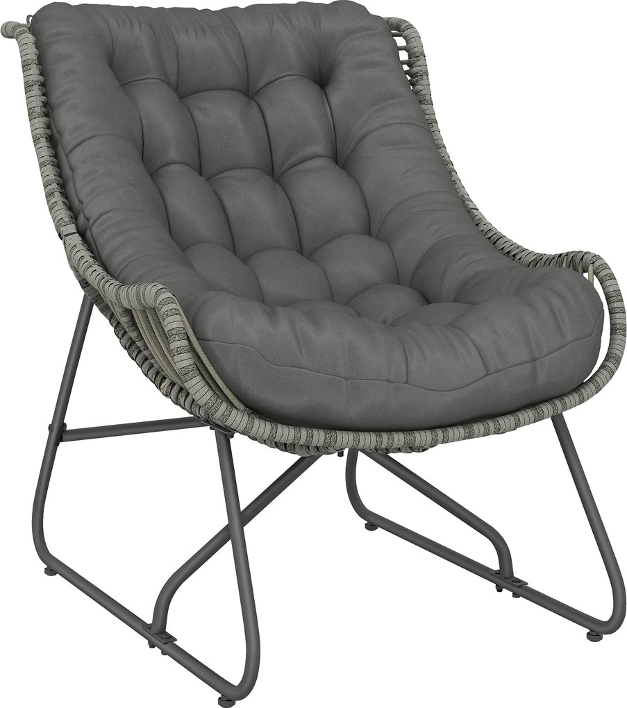 Outsunny Fotoliu din ratan cu pernă chingi, fotoliu exterior tapițat din poliratan, fotoliu tip coș până la 120kg | Aosom Romania