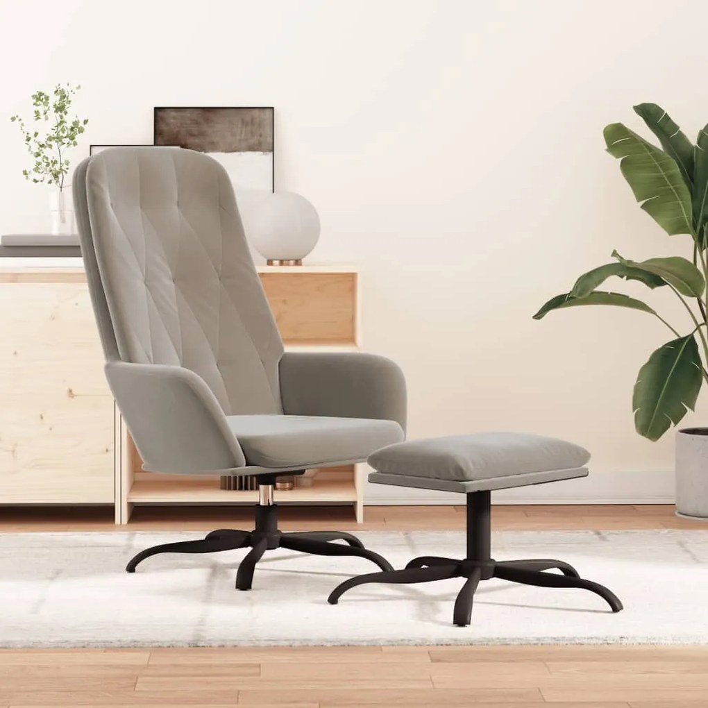 3097630 vidaXL Scaun de relaxare cu taburet, gri deschis, catifea