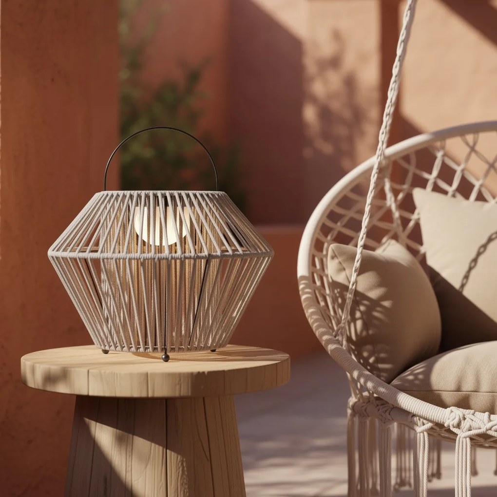 Lampă de masă boemă gri, cu LED, cu 3 trepte de intensitate luminoasă, IP54, reîncărcabilă solar - Duco