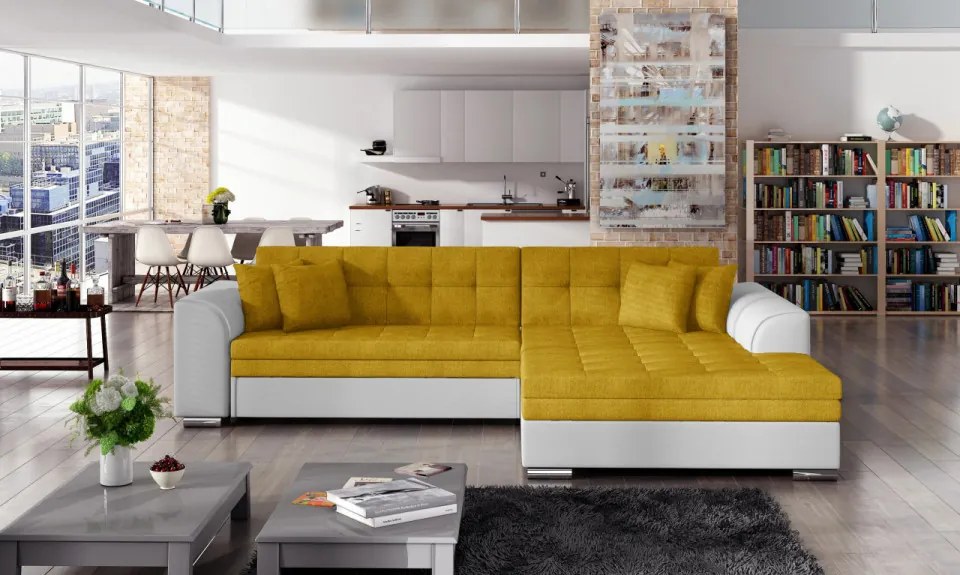 Coltar tapitat, extensibil, 295x80x195 cm, Sorento R02, Eltap (Culoare: Verde deschis / Albastru inchis)