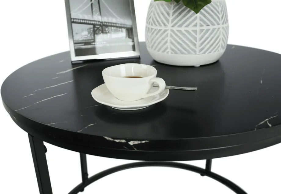 Măsuţă de cafea, marmură neagră / metal negru, GAGIN