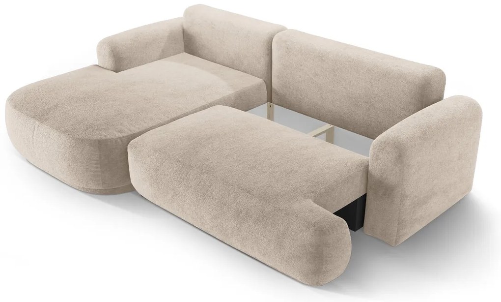 Coltar extensibil stanga 5 locuri, modular, cu lada depozitare, Ella, Micadoni Home, 271x174x94 cm, tesatura structurata chenille, bej sand