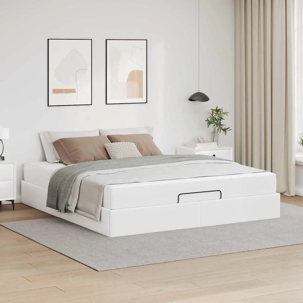 vidaXL Cadru de pat cu saltea Alb pur 160 x 200 cm Piele artificială