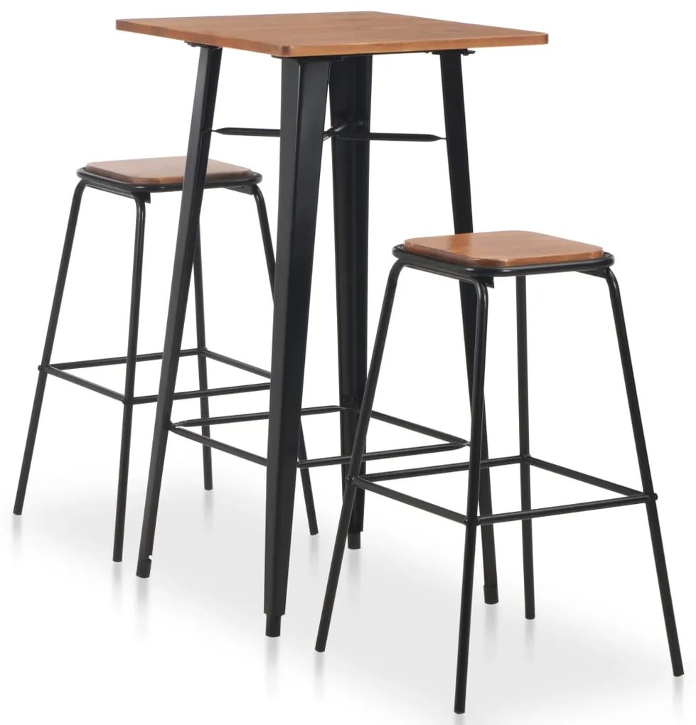 276844 vidaXL Set mobilier de bar, 3 piese, maro-negru, oțel