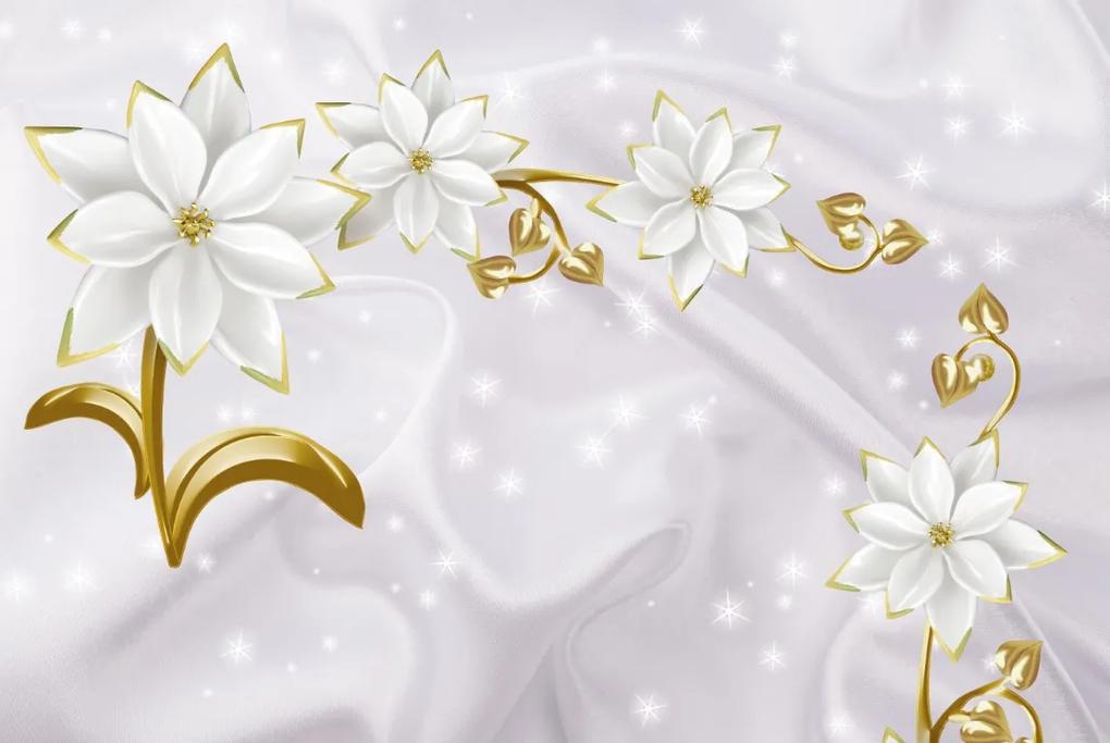 Tapet Premium Canvas - Flori albe cu radacini aurii