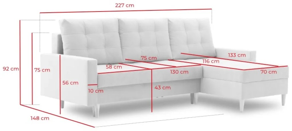 Supermobel Canapea extensibilă de colț AVALON, 227x92x148, kronos 09, stanga