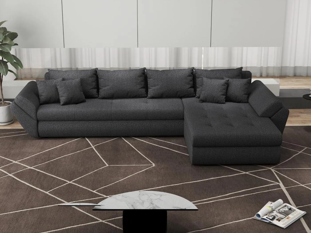 Colțar extensibil dumonde cu ladă de depozitare si sezut confortabil din spuma high-density, Loana XL Enjoy Grafit II 335x185 cm