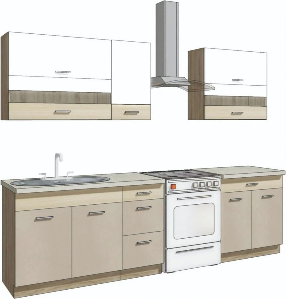 Set bucatarie PREMIO B, carcasa stejar sonoma/fronturi cappuccino si a