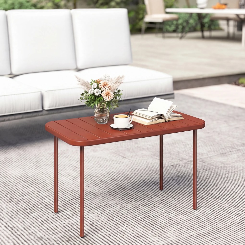 Outsunny Masă de cafea pentru grădină din oțel galvanizat, blat cu șipci, masă rectangulară cu colțuri rotunjite, 90x50x43cm, Roșu | Aosom Romania