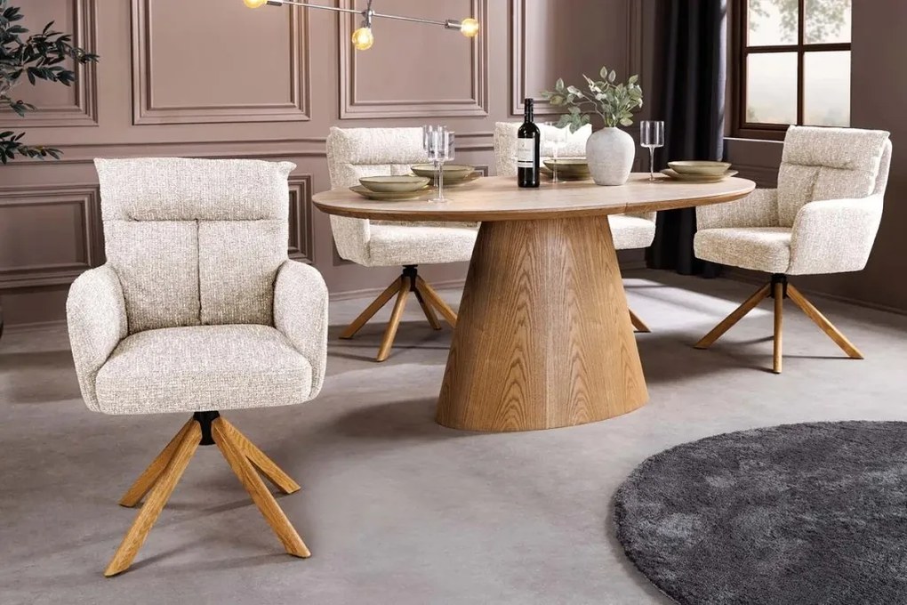 Set de 2 scaune pivotante picioare din lemn Big George sampanie greige texturat