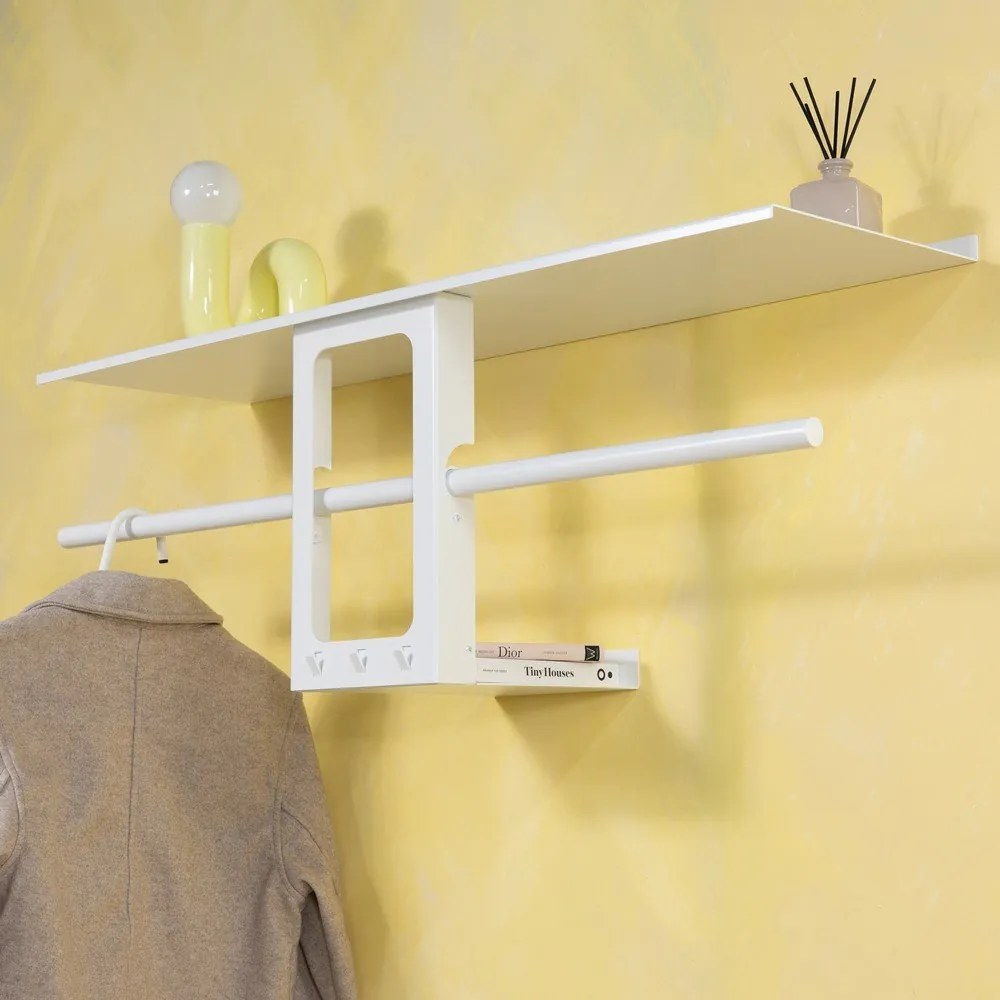Cuier de perete alb cu raft din oțel 100 cm Luno Small – Spinder Design