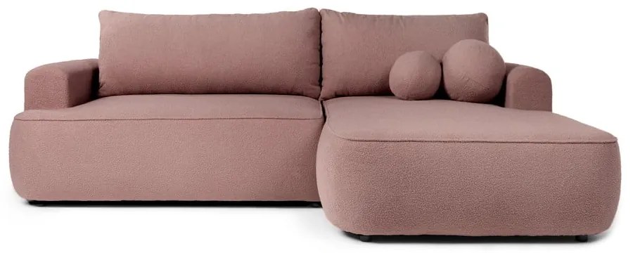 Colțar roz deschis extensibil cu tapițerie din țesătură bouclé (cu colț pe partea dreaptă) Quinoa – Bonami Selection
