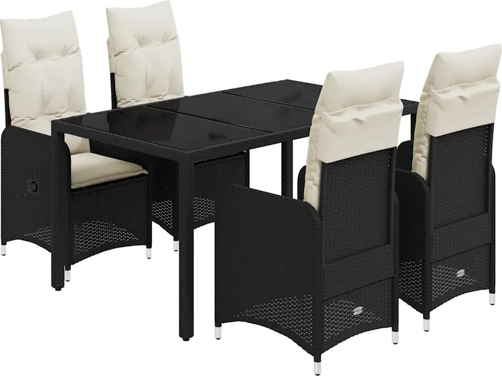 vidaXL Set bistro de grădină cu perne, 5 piese, negru, poliratan