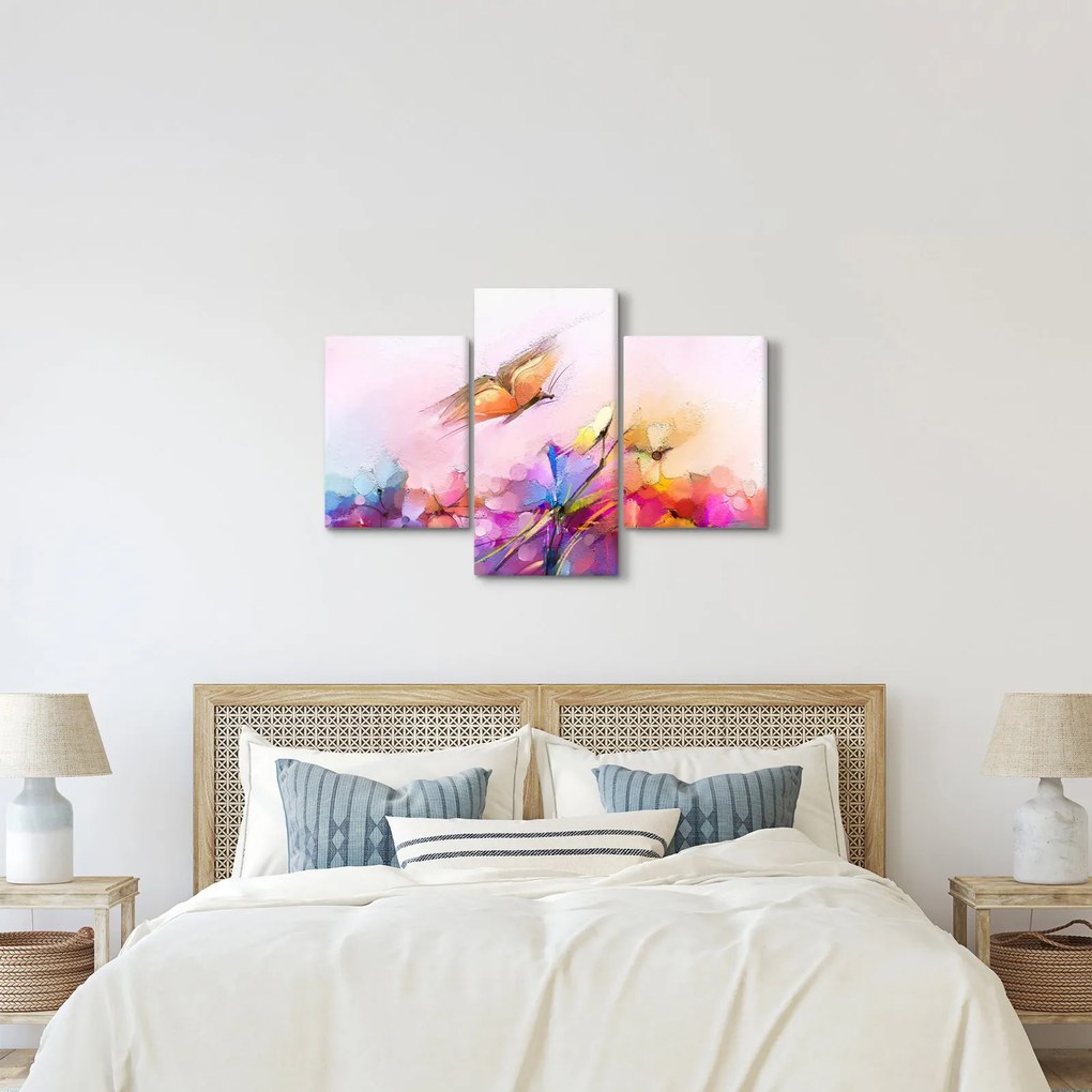 Tablou - Fluture asupra florilor, abstracție (90x60 cm)