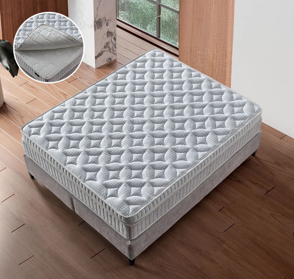 Boxspring ~FLORIDA~ lada de depozitare, saltea cu topper, material boucle, culoare bej 160x200 cm
