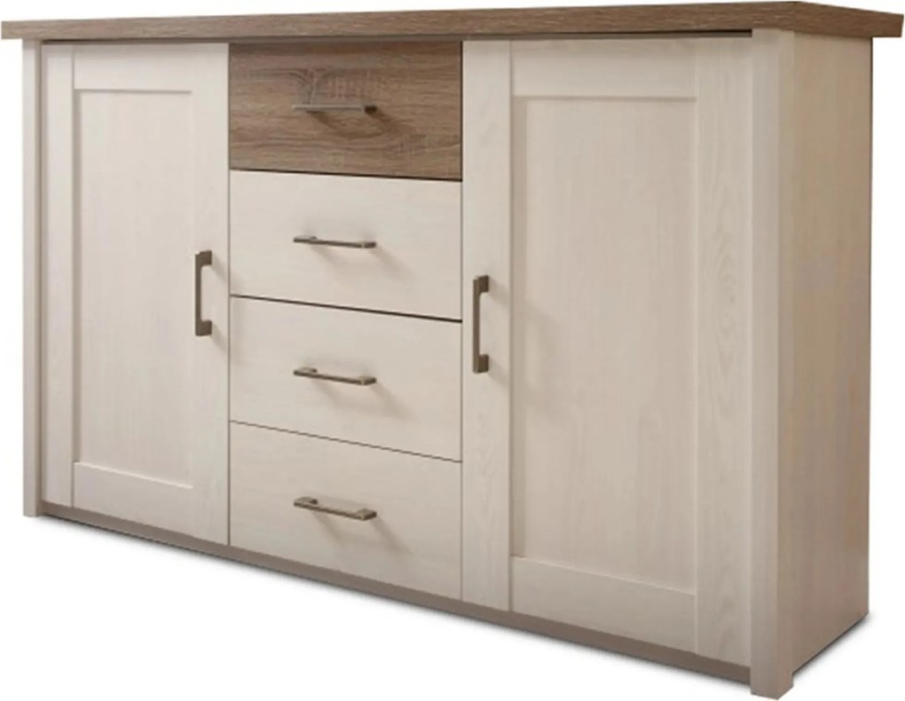 Comoda LUMERA, stejar trufa/pin alb, DTD laminat, 150x42x90 cm