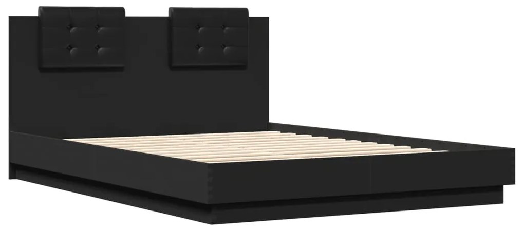 3209920 vidaXL Cadru de pat cu tăblie, negru, 140x200 cm, lemn prelucrat