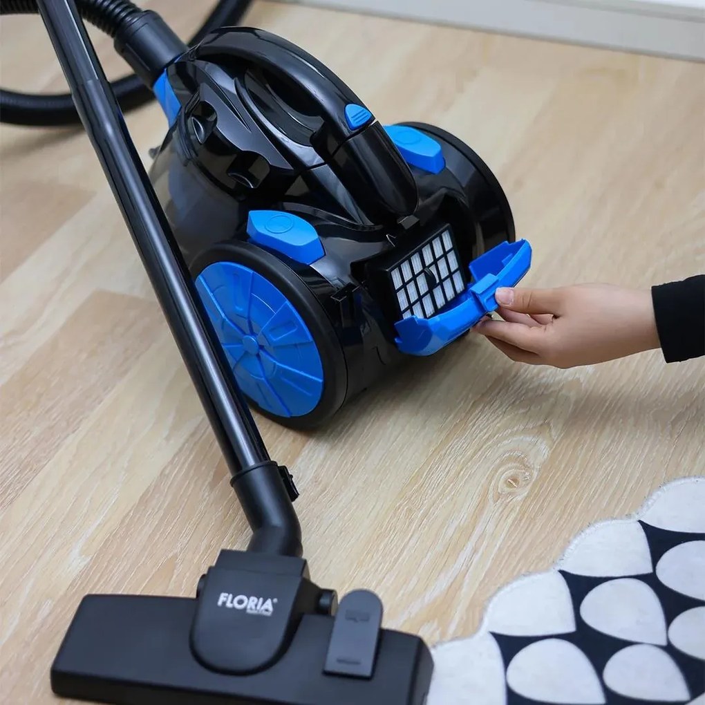 Aspirator fara sac FLORIA ZLN-3468,bleu-negru filtru HEPA 13, filtrare ciclonica, capacitate colectare 1.5L, putere 700W