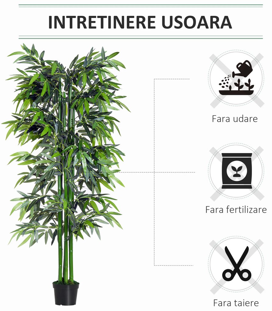 OutSunny Plantă de Bambus Artificială în Ghiveci, Plantă Decorativă pentru Casă, Birou, Interior și Exterior, Ф2.5x180 cm, Verde | Aosom Romania