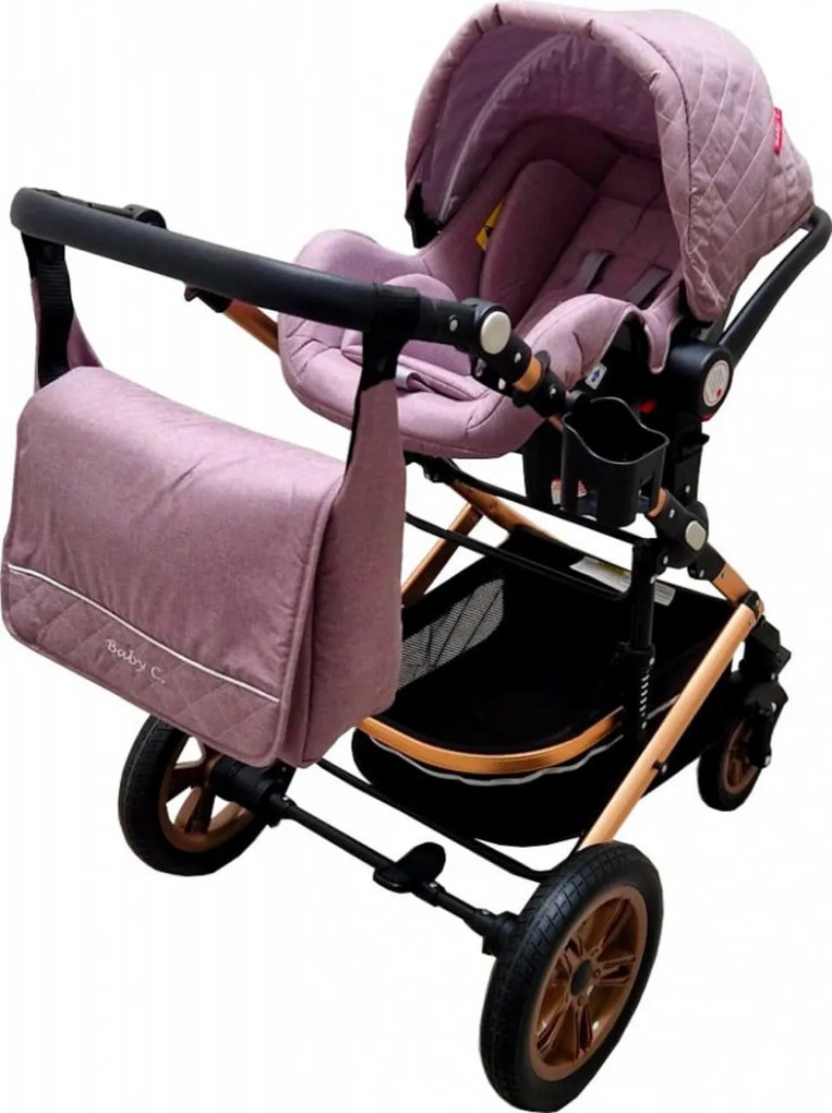Carucior nou nascuti 3 in 1 Baby Care™ PRO 530, Cu geanta bebe, Cadru Aluminiu , Amortizoare, Roti din cauciuc plin AVE, Landou, Scoica auto, Spatar