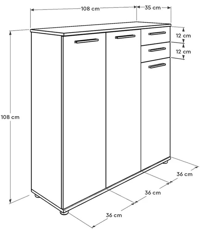 Pantofar Adore Trendline, 3 usi si 2 sertare, 10 rafturi, 108 x 108 x 35 cm