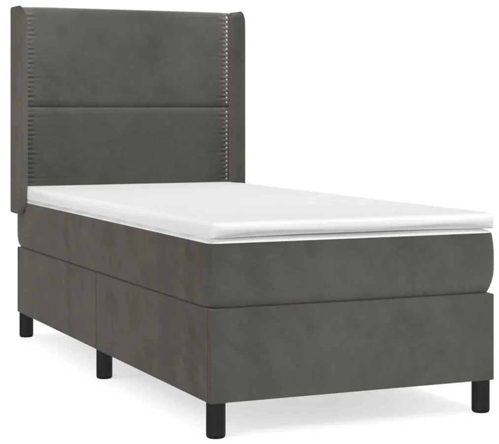 3132604 vidaXL Pat box spring cu saltea, gri închis, 100x200 cm, catifea