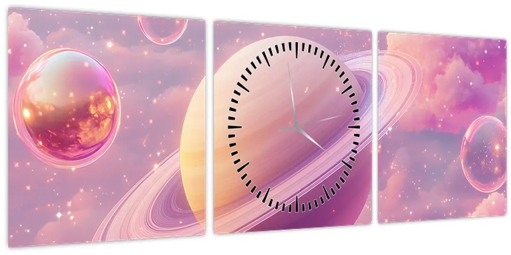 Tablou - Planetă roz (cu ceas) (90x30 cm)