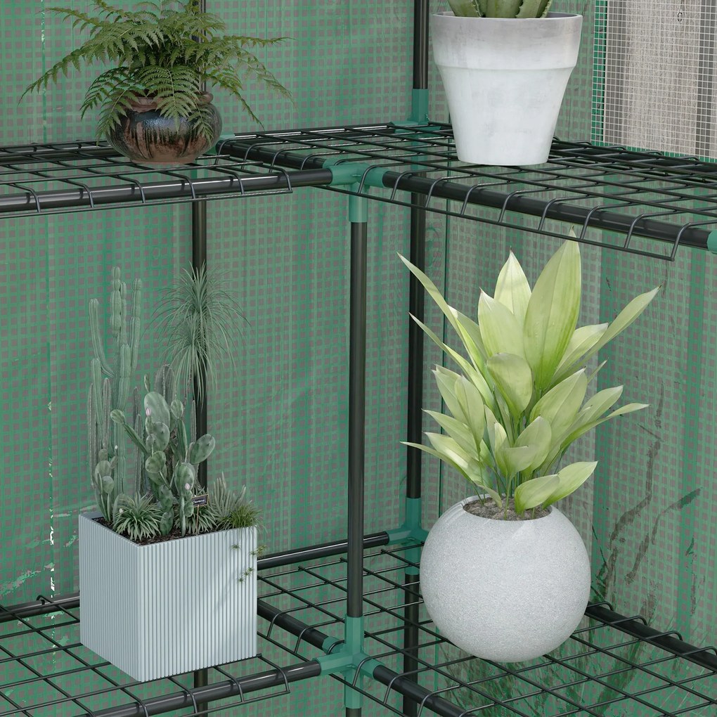 Outsunny Seră de grădină cu 1 ușă, 2 ferestre și 2 rafturi în formă de U pentru Legume Plante Flori Husă PE 140x73x190 cm | Aosom Romania