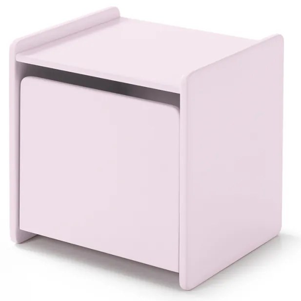 Set KIDDY în roz format dintr-un Pat copii (90x200), noptieră și 2 rafturi de perete (45 și 65 cm).