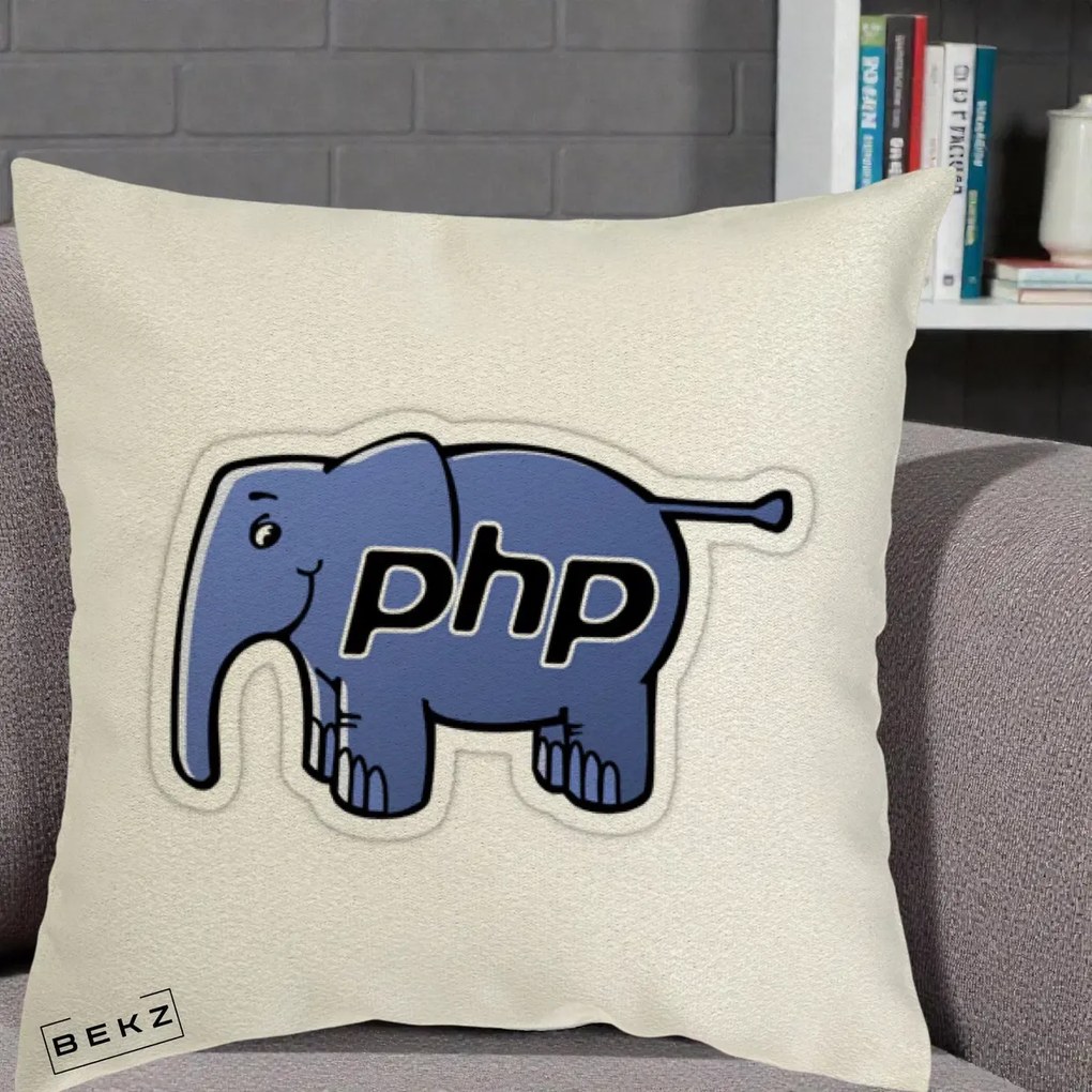 Perna Personalizata PHP Elephant, 40x40 cm, Ecru, Husa Detasabila, Perna Inclusa, BEKZ®