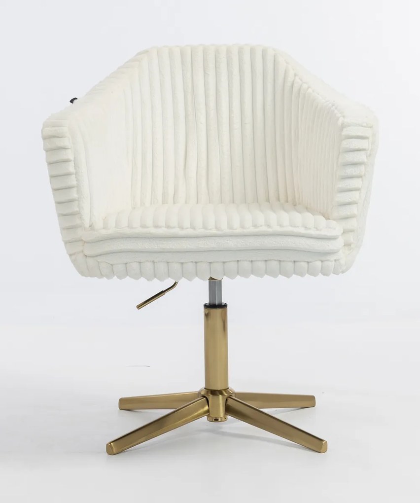 HR832CROSS Scaun Alb Teddy Cord cu Bază Aurie