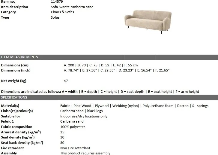 Canapea design elegant LUX Svante, sand 114579 HZ