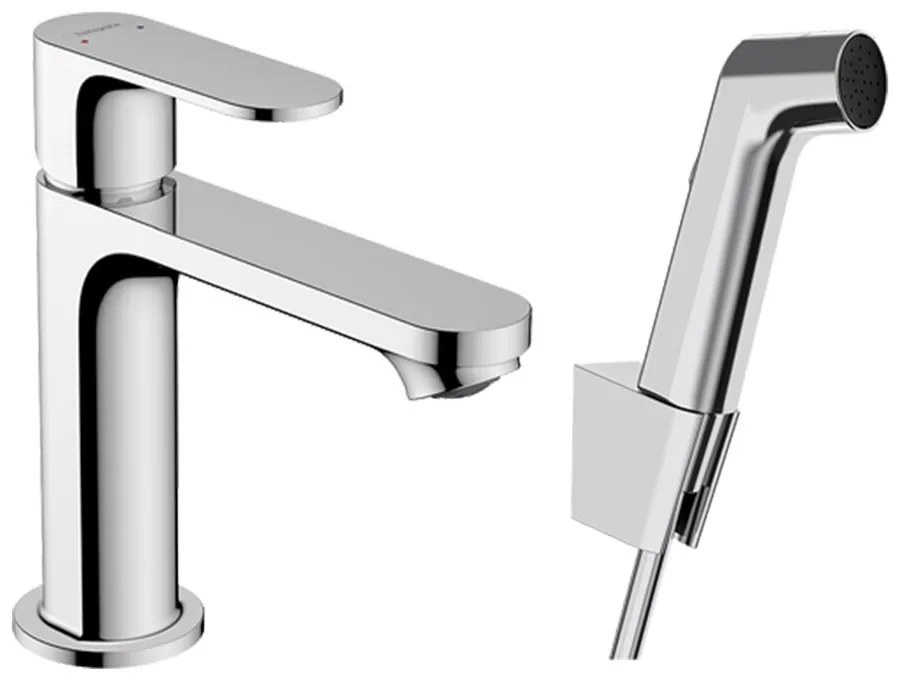 Baterie lavoar Hansgrohe Rebris S 110 EcoSmart cu dus igiena intima crom lucios