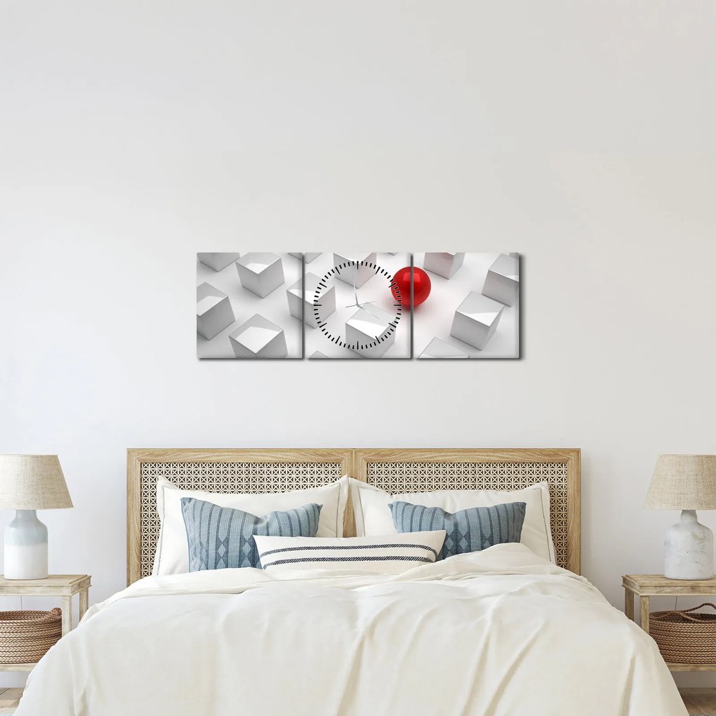Tablou cu abstracție - cub cu bilă (cu ceas) (90x30 cm)