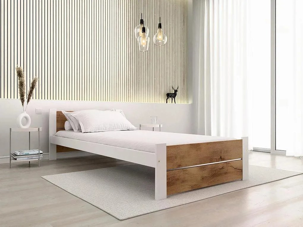 Pat IKAROS DOUBLE 80 x 200 cm, alb/dub artisan Saltele: Cu saltele Deluxe 10 cm, Somiera pat: Cu lamele drepte