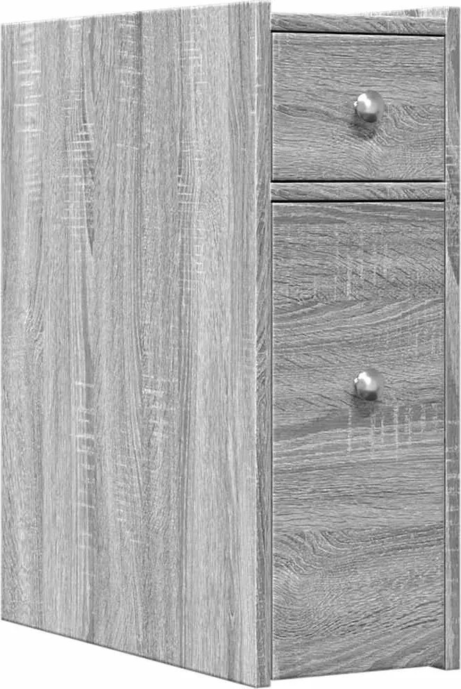 vidaXL Dulap de baie îngust cu roți, gri sonoma, lemn prelucrat