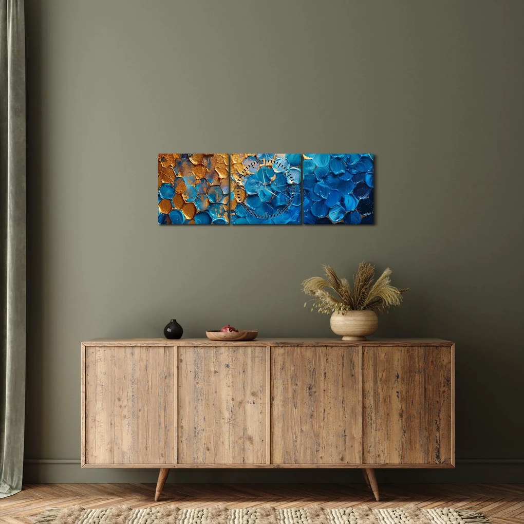 Tablou - Pictura albastru-auriu (cu ceas) (90x30 cm)