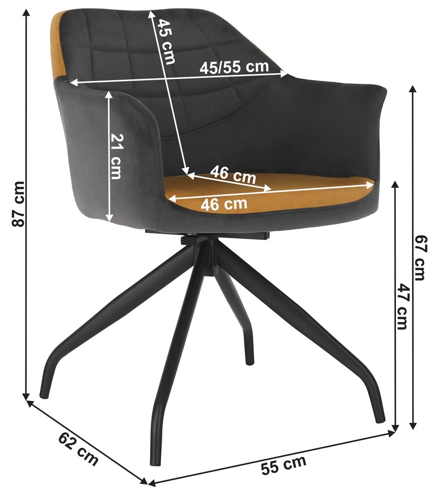 Scaun pivotant, gri, ţesătură de catifea camel / negru, RATOKO