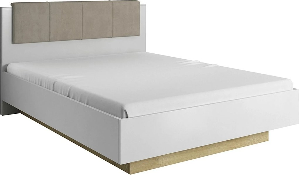 Cadru pat CITY 160x200, alb/stejar grandson, stofa/DTD/metal