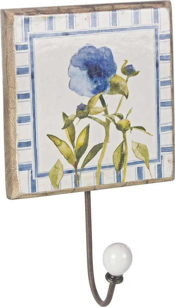 Cuier de perete lemn model Floare albastra 14 cm x 14 cm