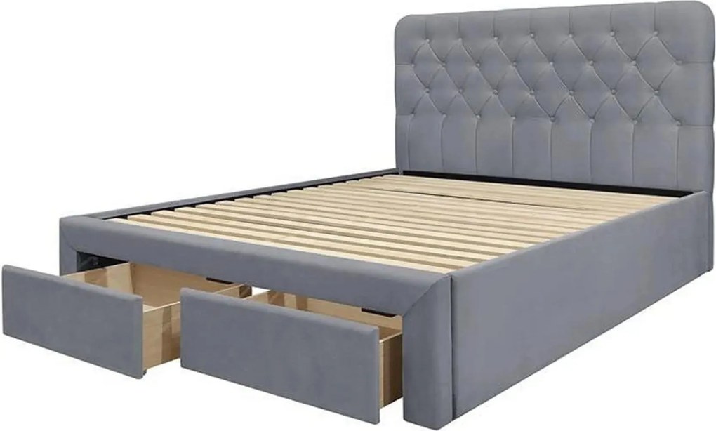 Pat 160x200 cu sertar MARISOL, stofa catifelata gri, cu somiera