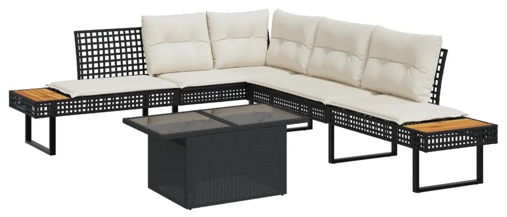 vidaXL Set canapea de grădină 2 piese cu perne negru sticlă/poliratan